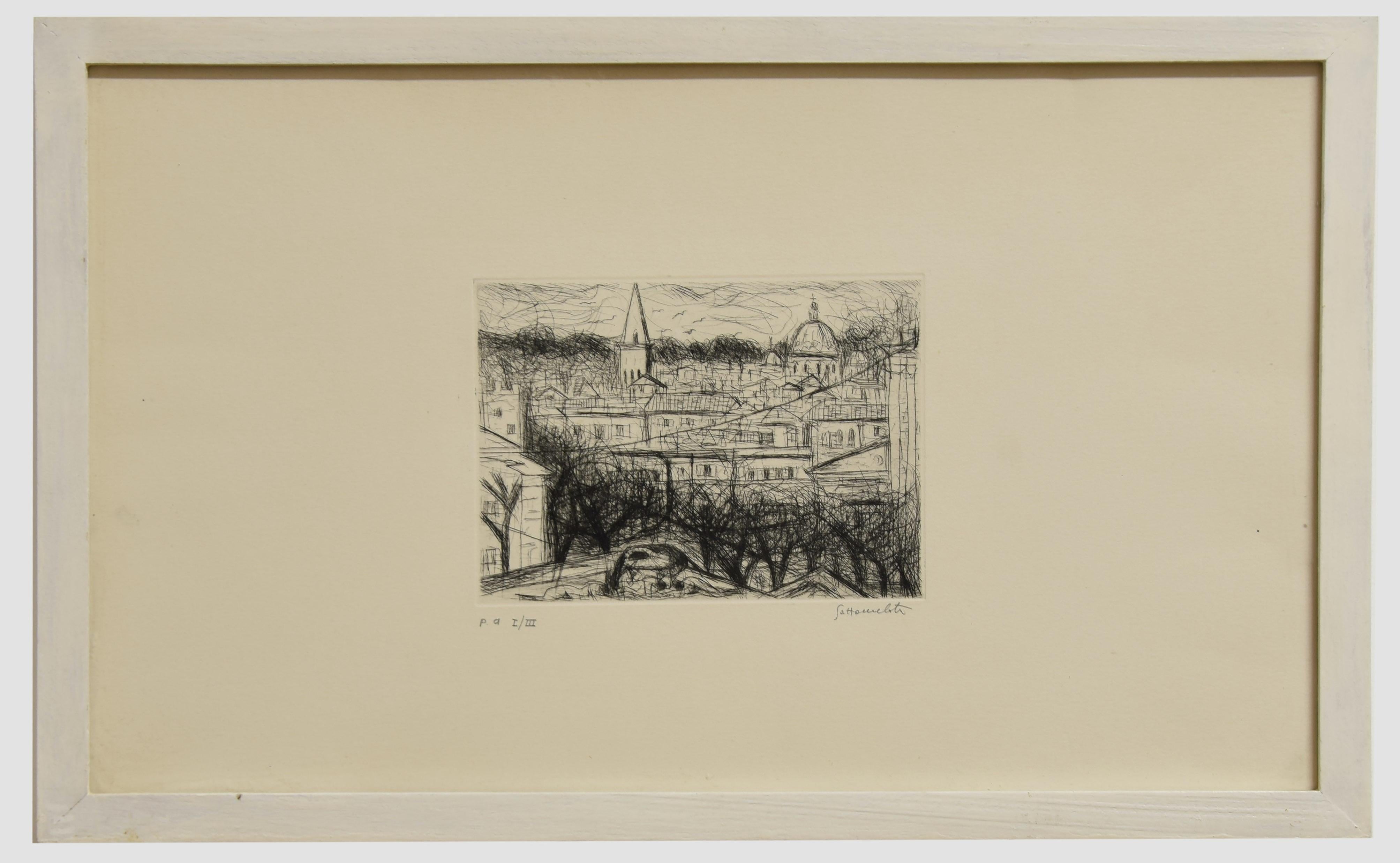 City View - Etching by N. Gattamelata - Late 20th Century - Print by Nazareno Gattamenata