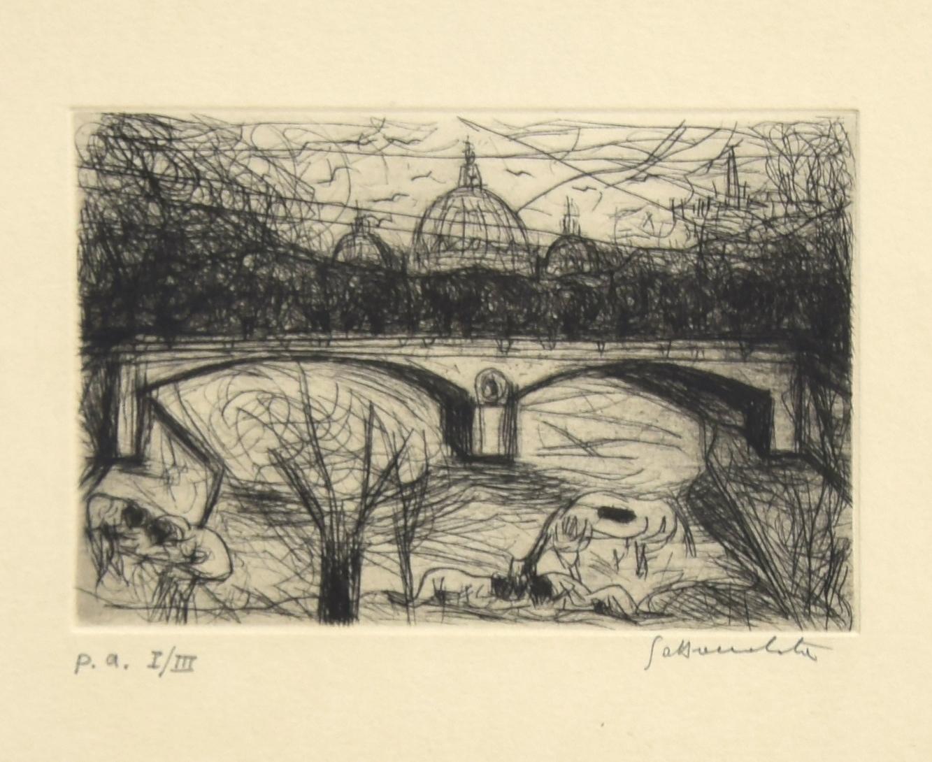 St Peter's View - Etching by N. Gattamelata - Late 20th Century