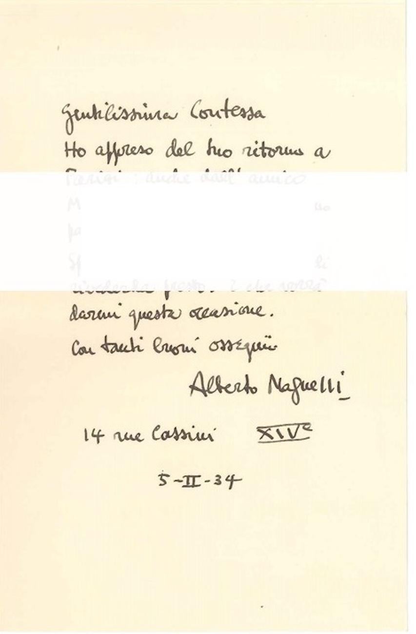 Letter of Greetings - Original Letter by A. Magnelli - 1934 - Art by Alberto Magnelli