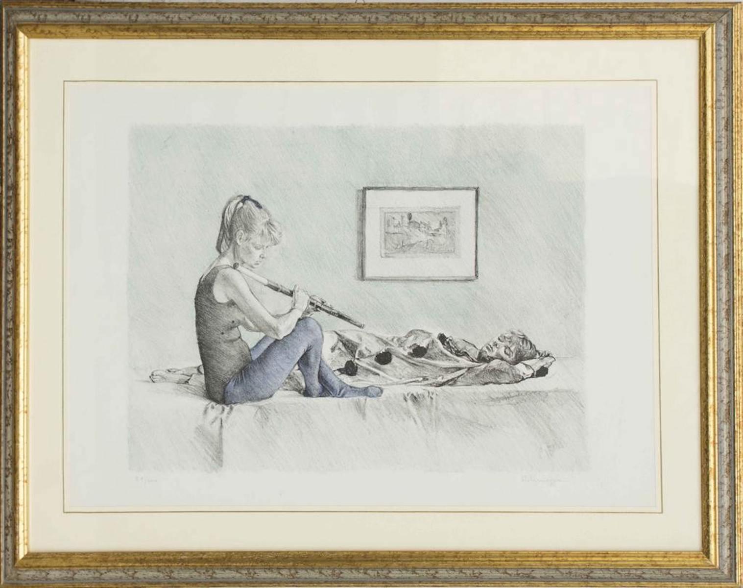 Figurative Print de Romano Parmeggiani - Música y chicas - Litografía original - Años 80