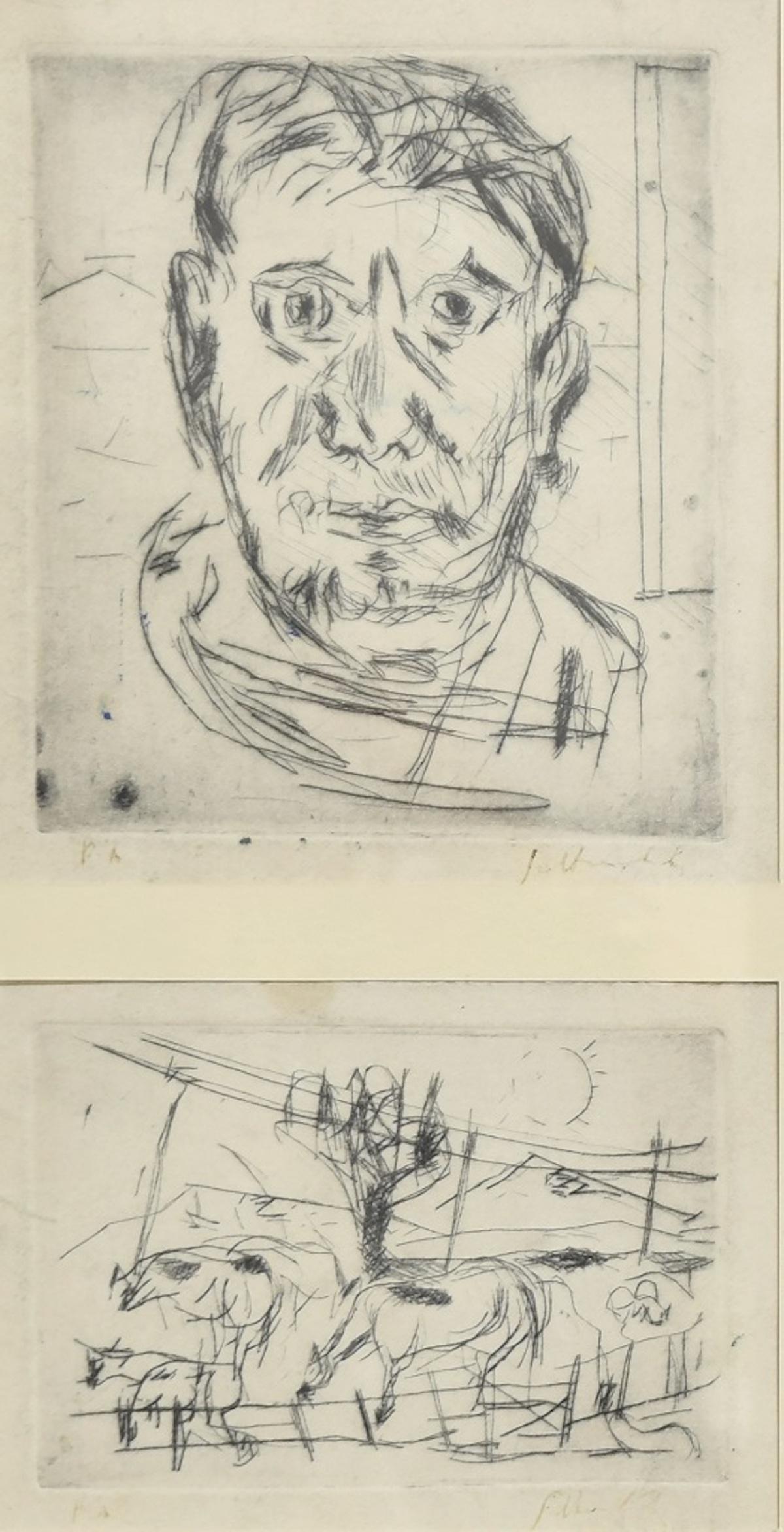 Figurative Print di Nazareno Gattamenata - Coppia di composizioni - Acquaforte di N. Gattamelata - Fine XX secolo