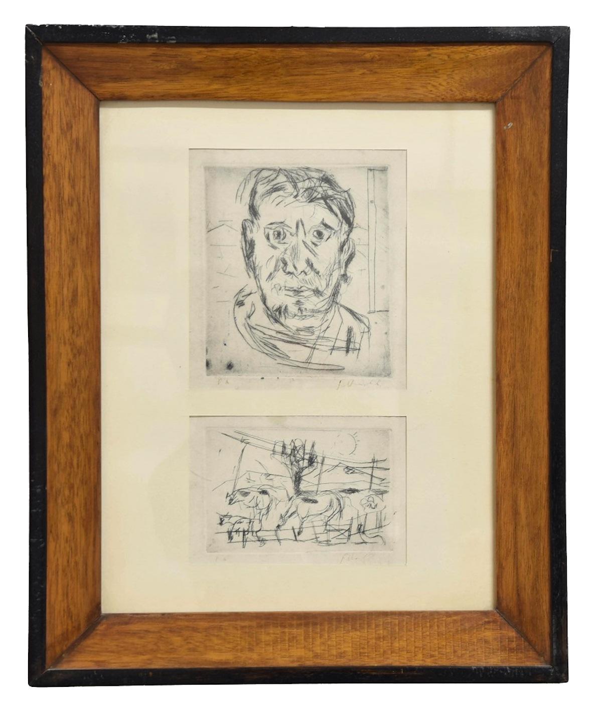 Coppia di composizioni - Acquaforte di N. Gattamelata - Fine XX secolo - Print di Nazareno Gattamenata