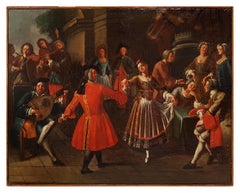 Pair of Scenes of Celebration with Musicians - Oil on Canvas - 18th Century