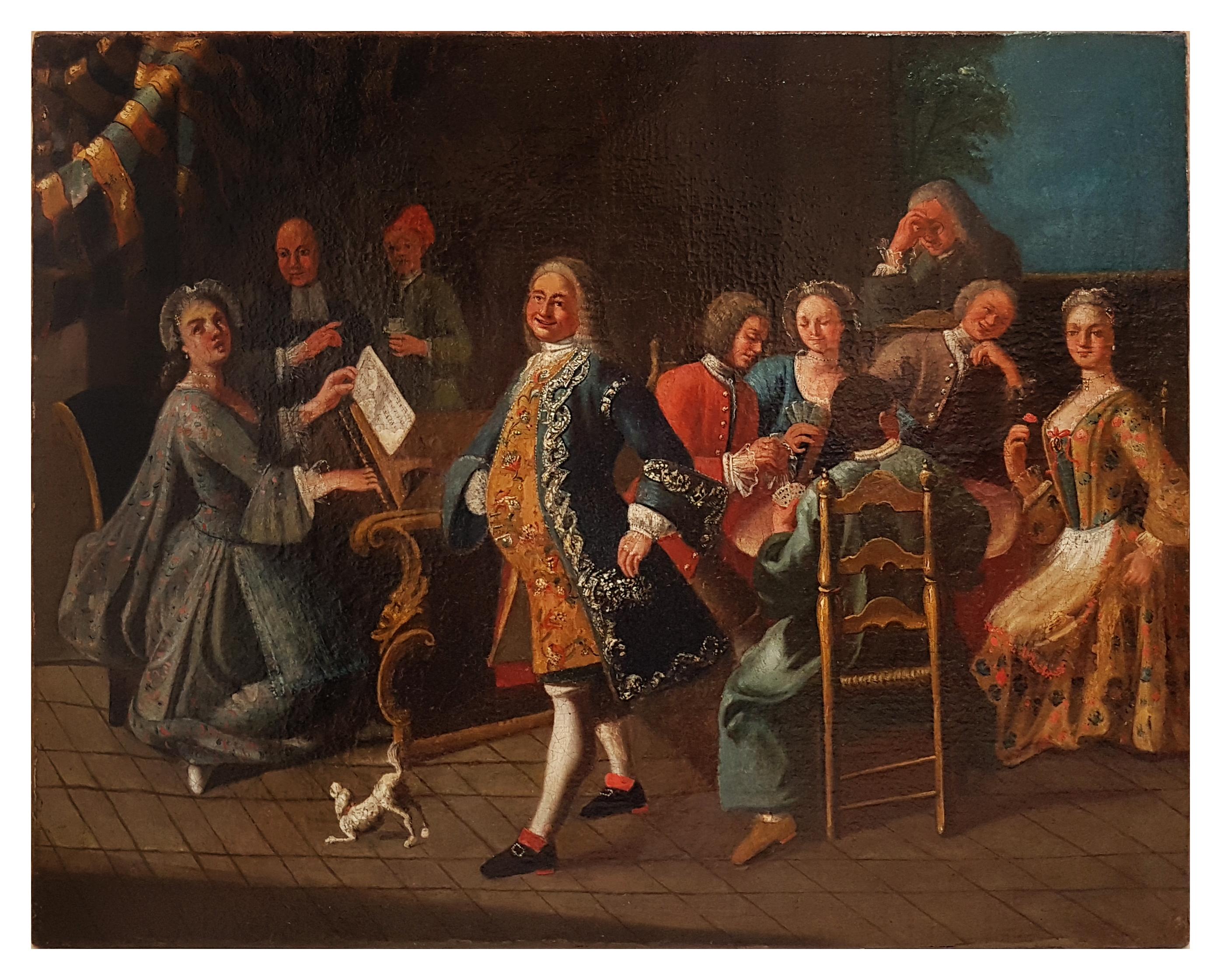 Pair of Scenes of Celebration with Musicians - Oil on Canvas - 18th Century - Painting by Unknown