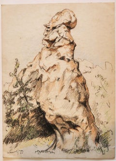 Rock - Pencil and Pastel Drawing by M. Juan - 1980