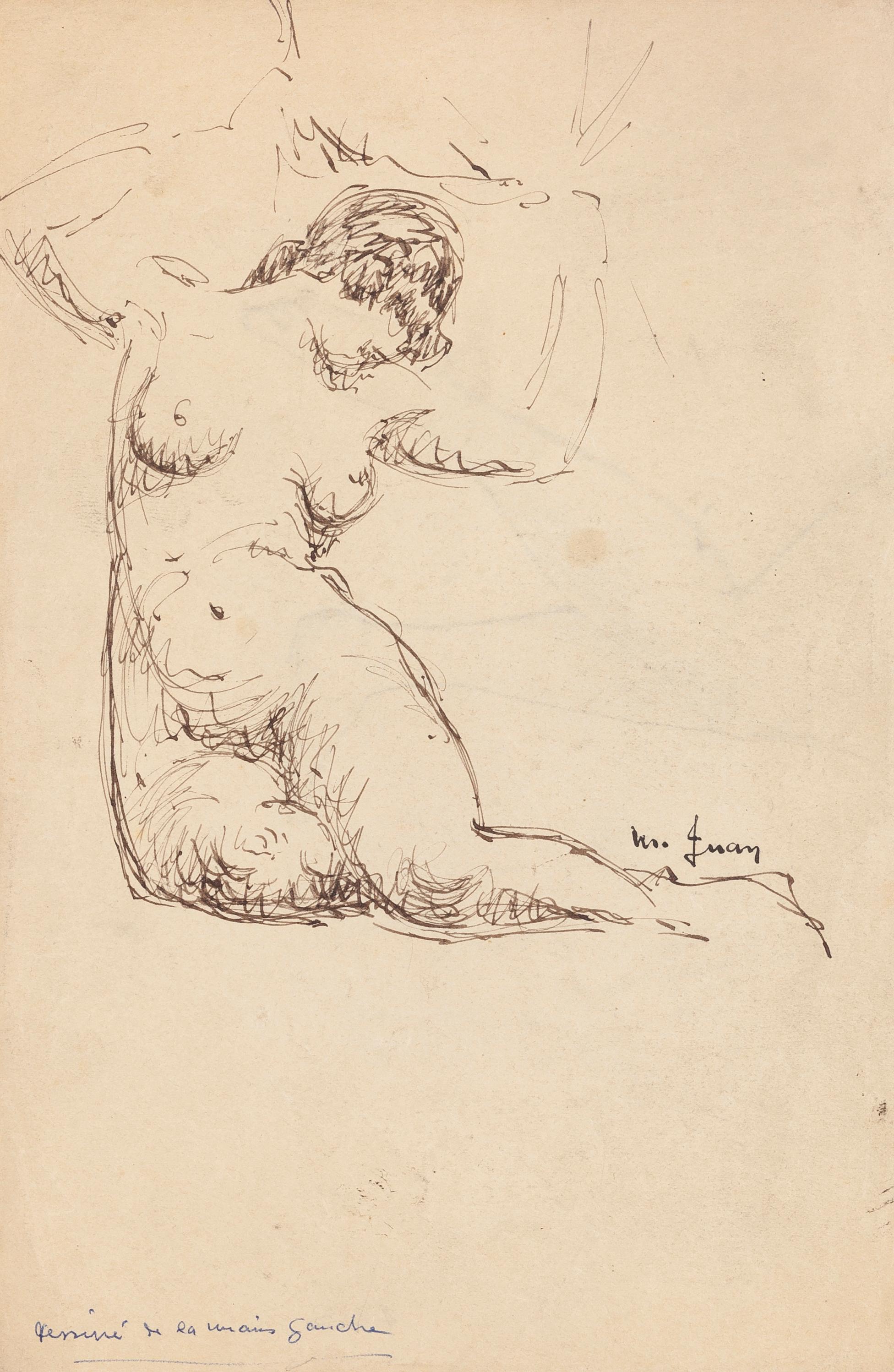 Maxime Juan Figurative Art - Nude - Pen Drawing - Mid 20th Century