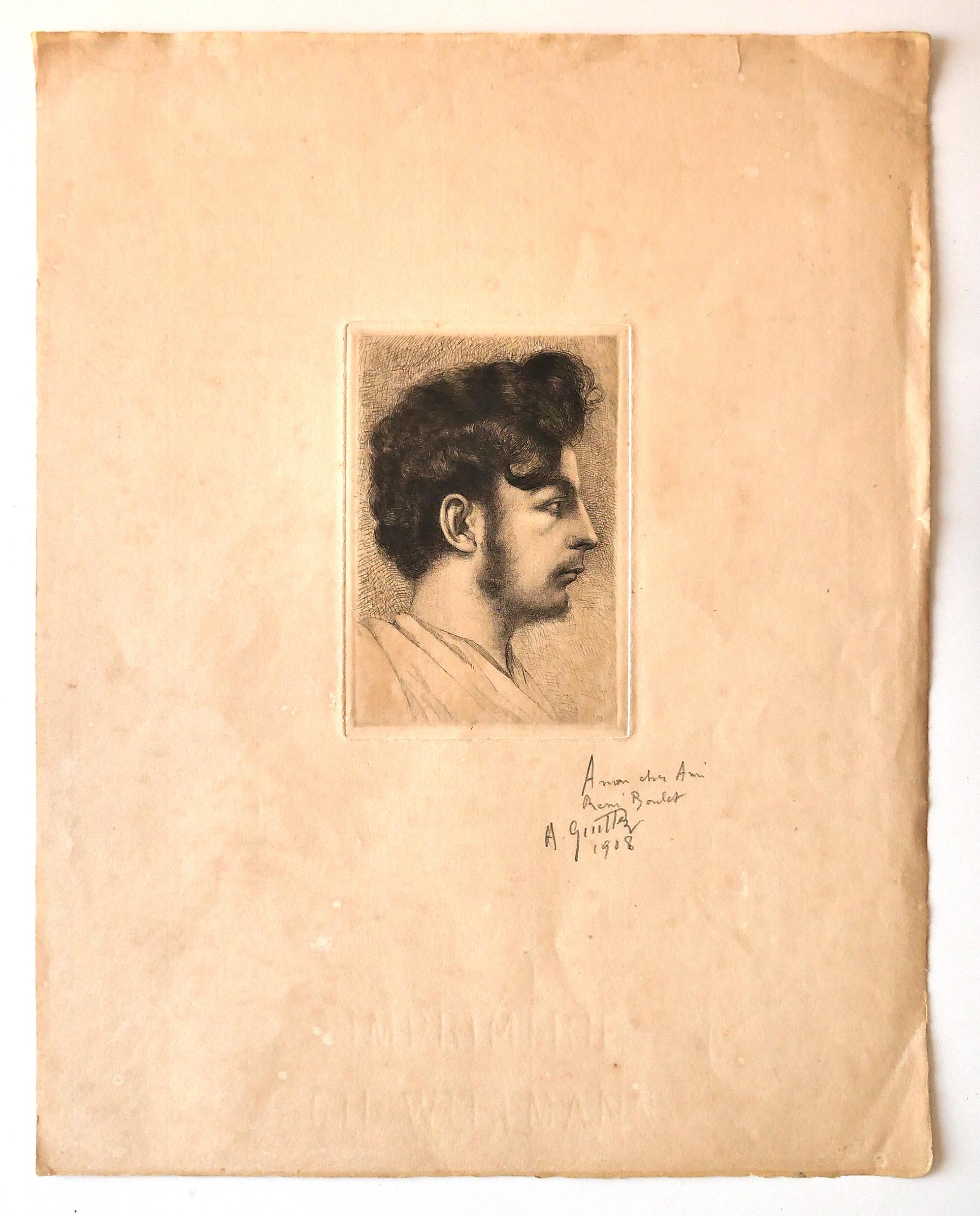 Portrait - Original Etching by A.E. Guillez - 1908 - Print by Arthur Edouard Guillez