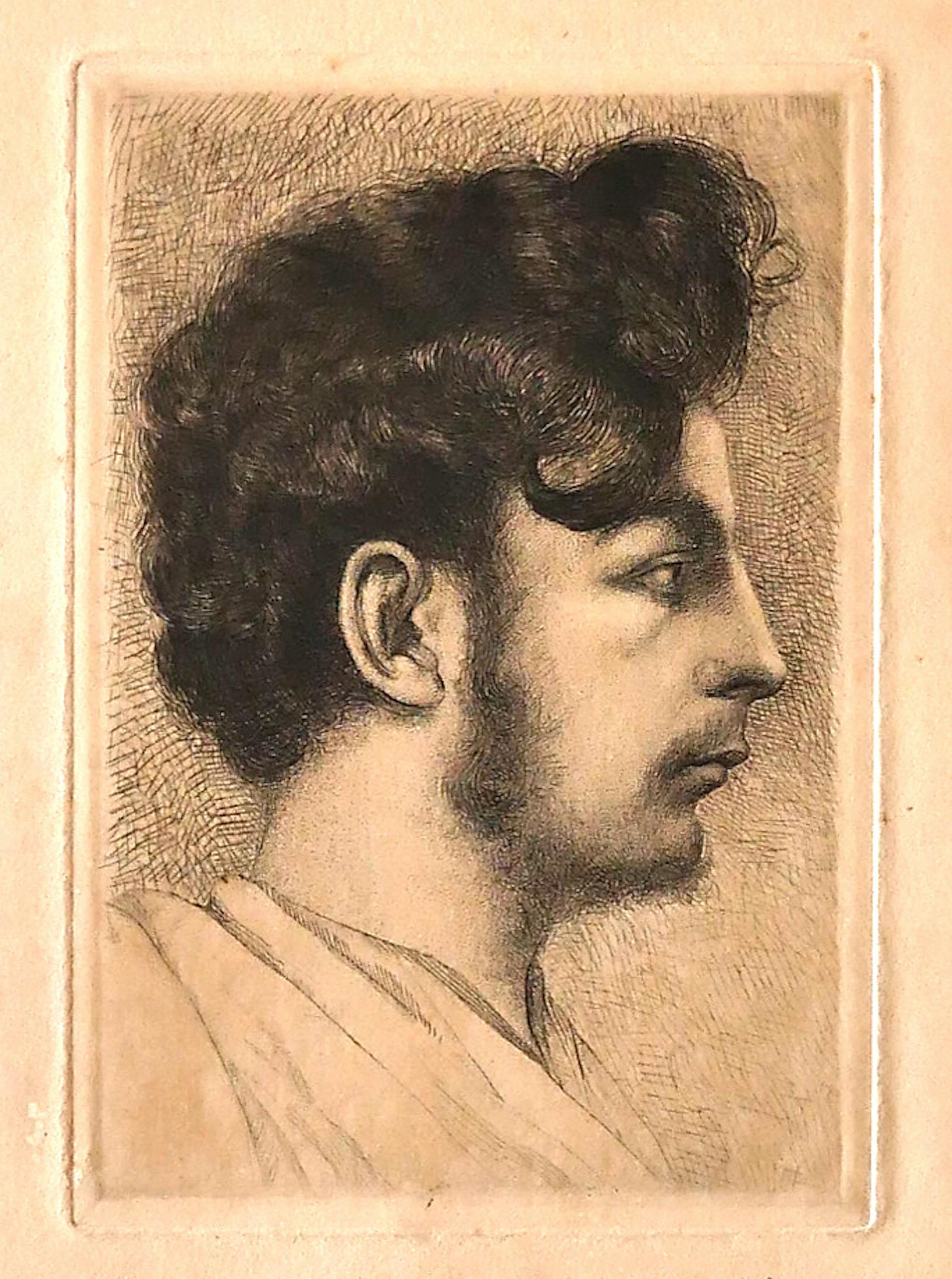 Arthur Edouard Guillez Figurative Print - Portrait - Original Etching by A.E. Guillez - 1908