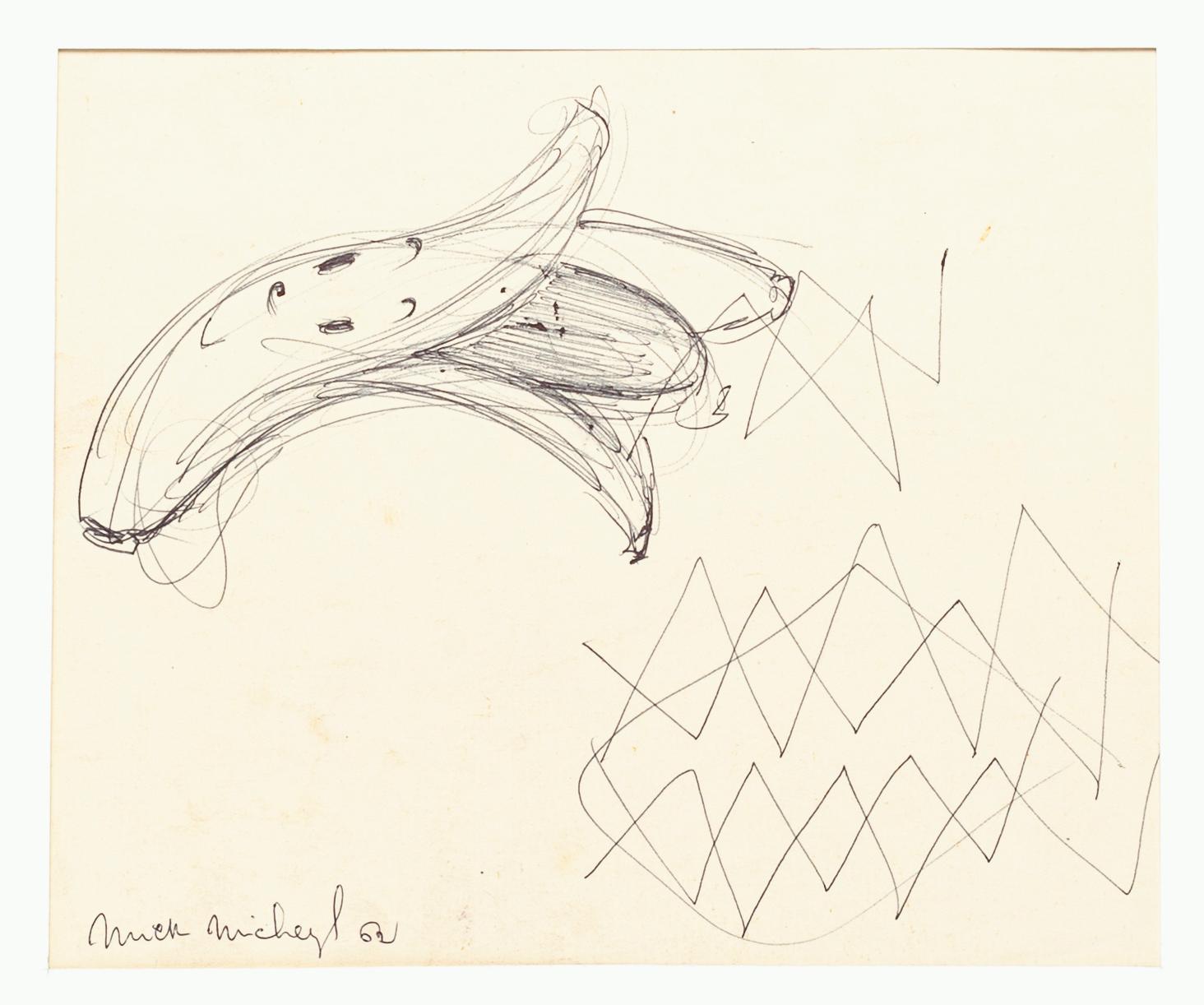 Banana - Original Pen Drawing on Paper - 1962