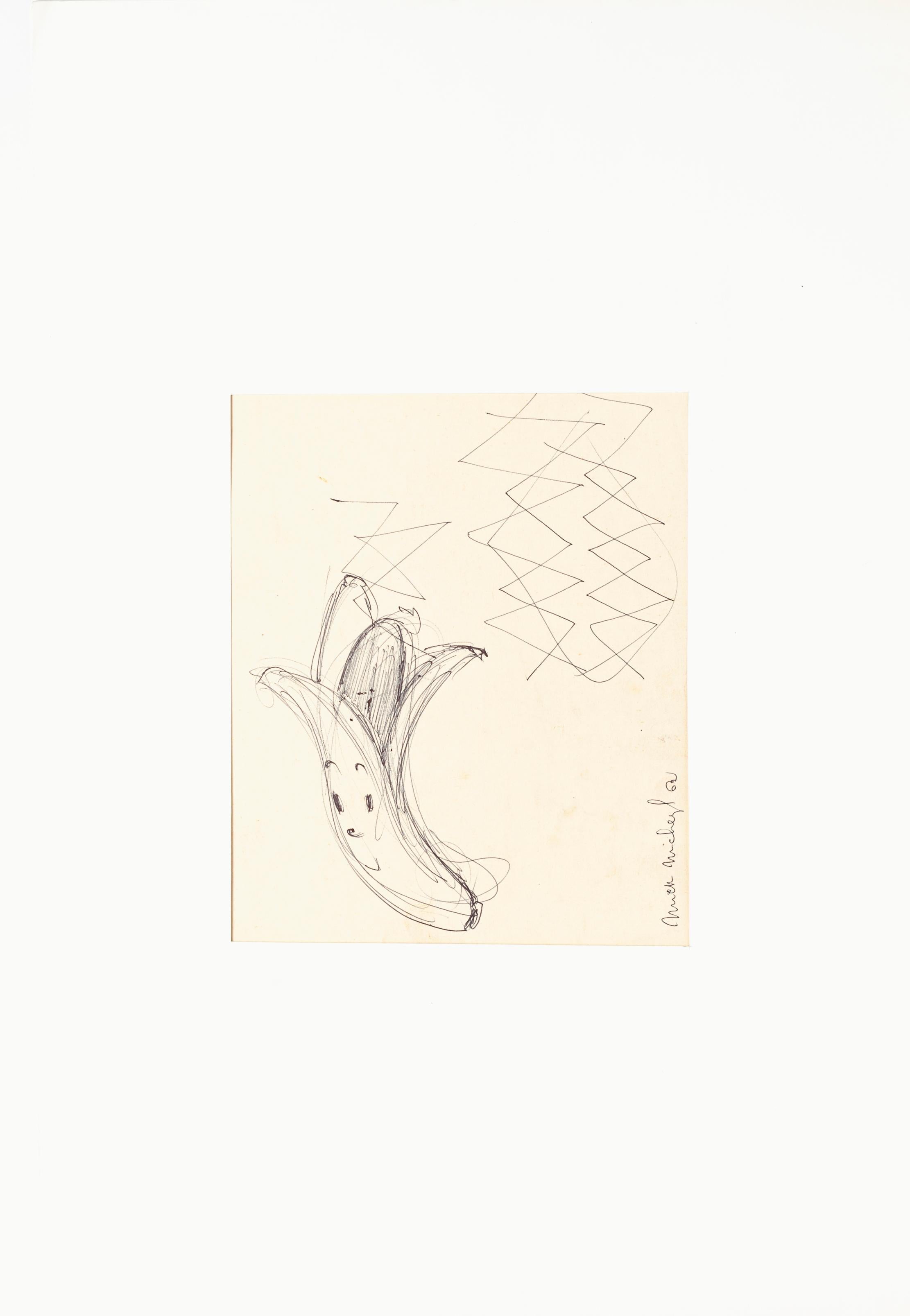 Banana - Dessin original au stylo à crayon sur papier - 1962 - Art de Mick Michel
