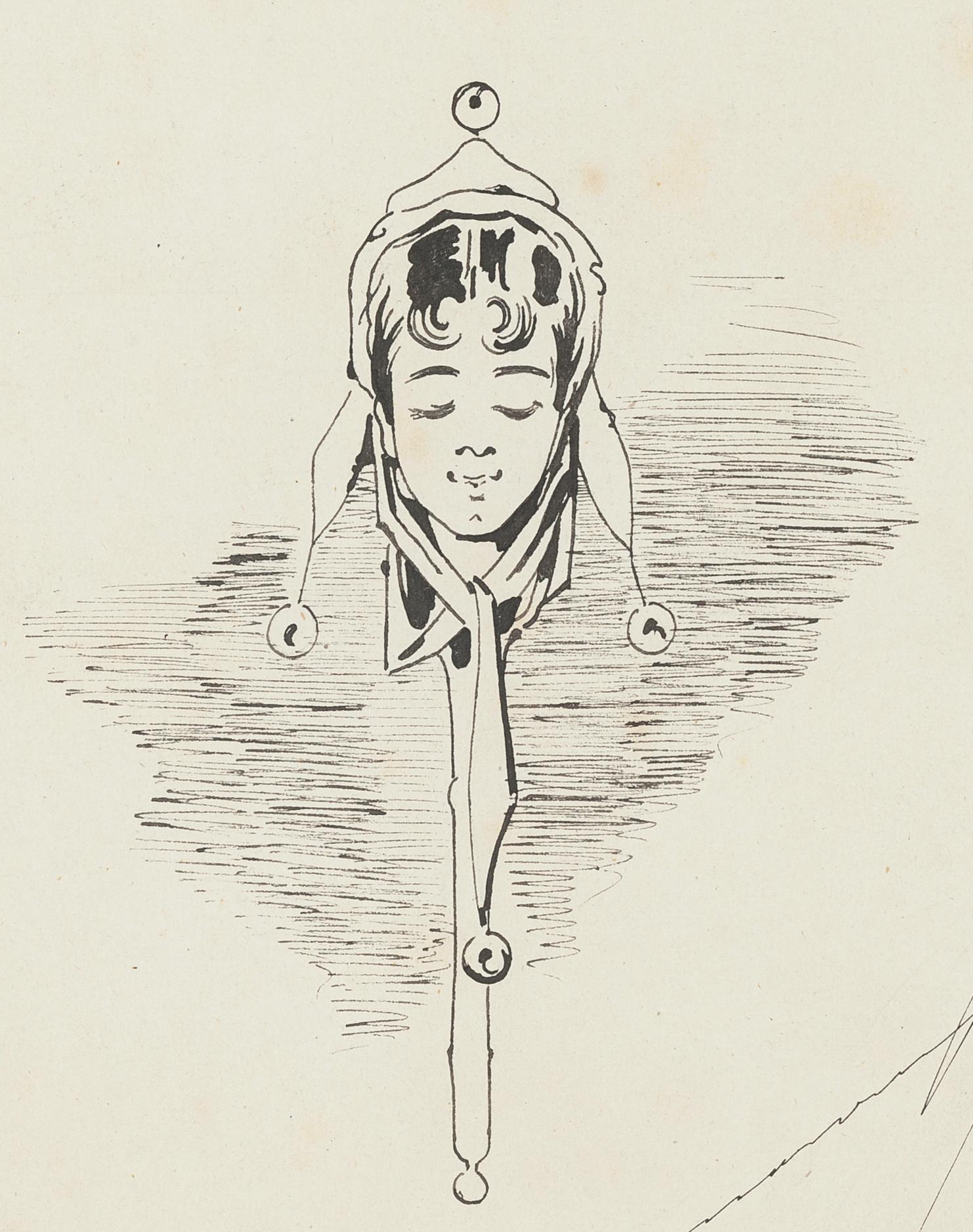 Unknown Figurative Art - Woman - China Ink Drawing - 1876