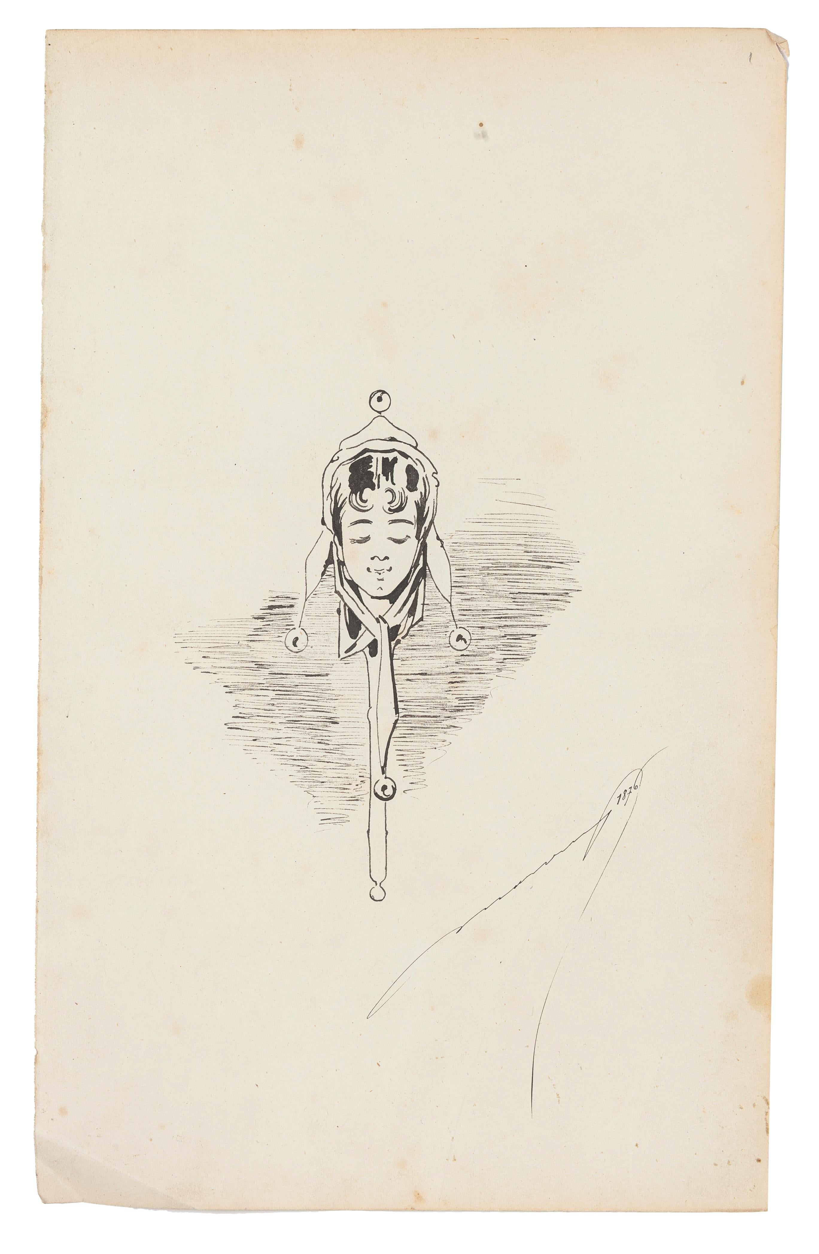 Femme - Dessin à l'encre de Chine - 1876 - Art de Unknown