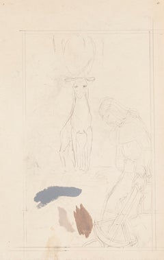 The Saint and the Animal - Original Pencil and Tempera by Paul Bony - 1930s