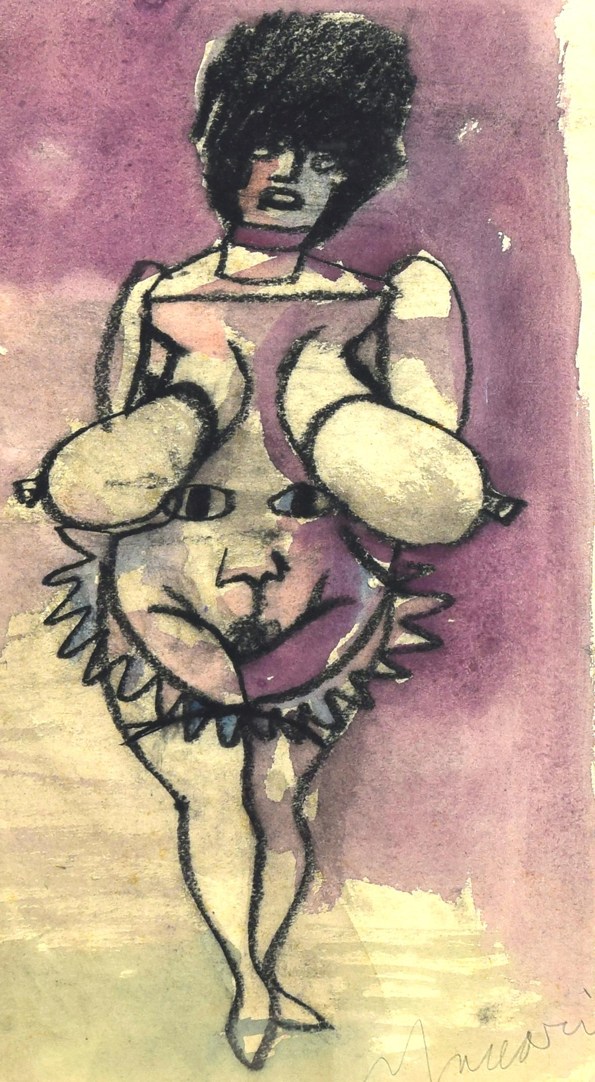 Provokation Frau ist ein Original-Kunstwerk von Mino Maccari aus den 1960er Jahren.

Aquarell-, Kohle- und Pastellzeichnungen. 

Vom Künstler am unteren Rand handsigniert.

Handschriftliche Notiz des Künstlers.

Inklusive Rahmen (54,5 x 1,5 x 39,5