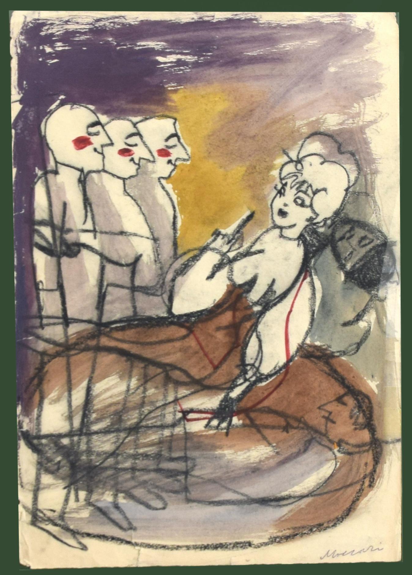 Figurative Art di  Mino Maccari - Pretenders - Tecnica mista di M. Maccari - Anni '60