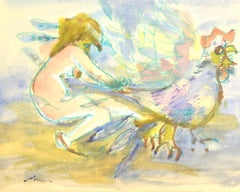 Woman and Chicken - Mixed Media by M. Maccari - 1960s