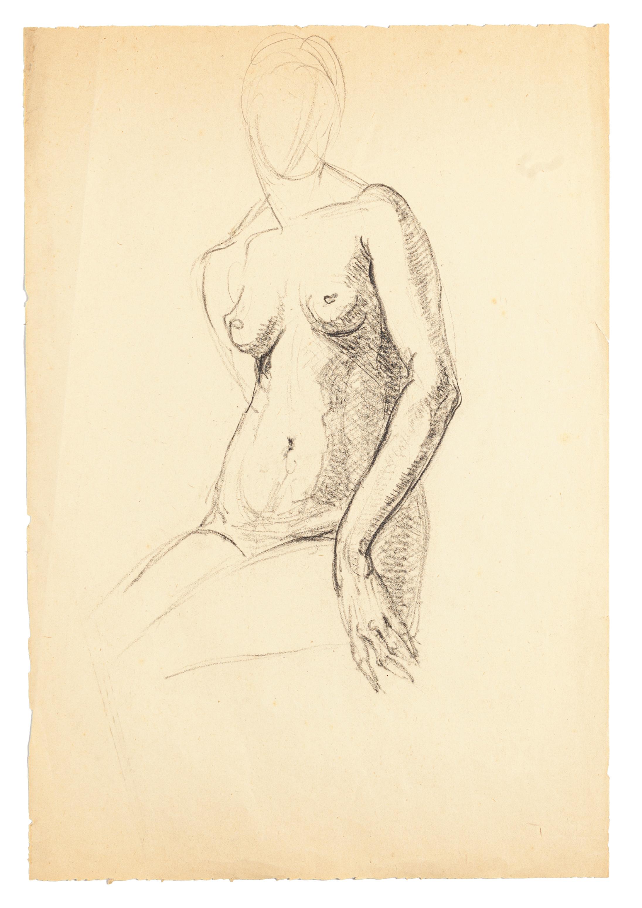 Nude - Original Pencil Drawing - Mid 20th Century