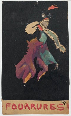 Woman and Moon - Original Mixed Media by Angelo Griscelli - 1950s