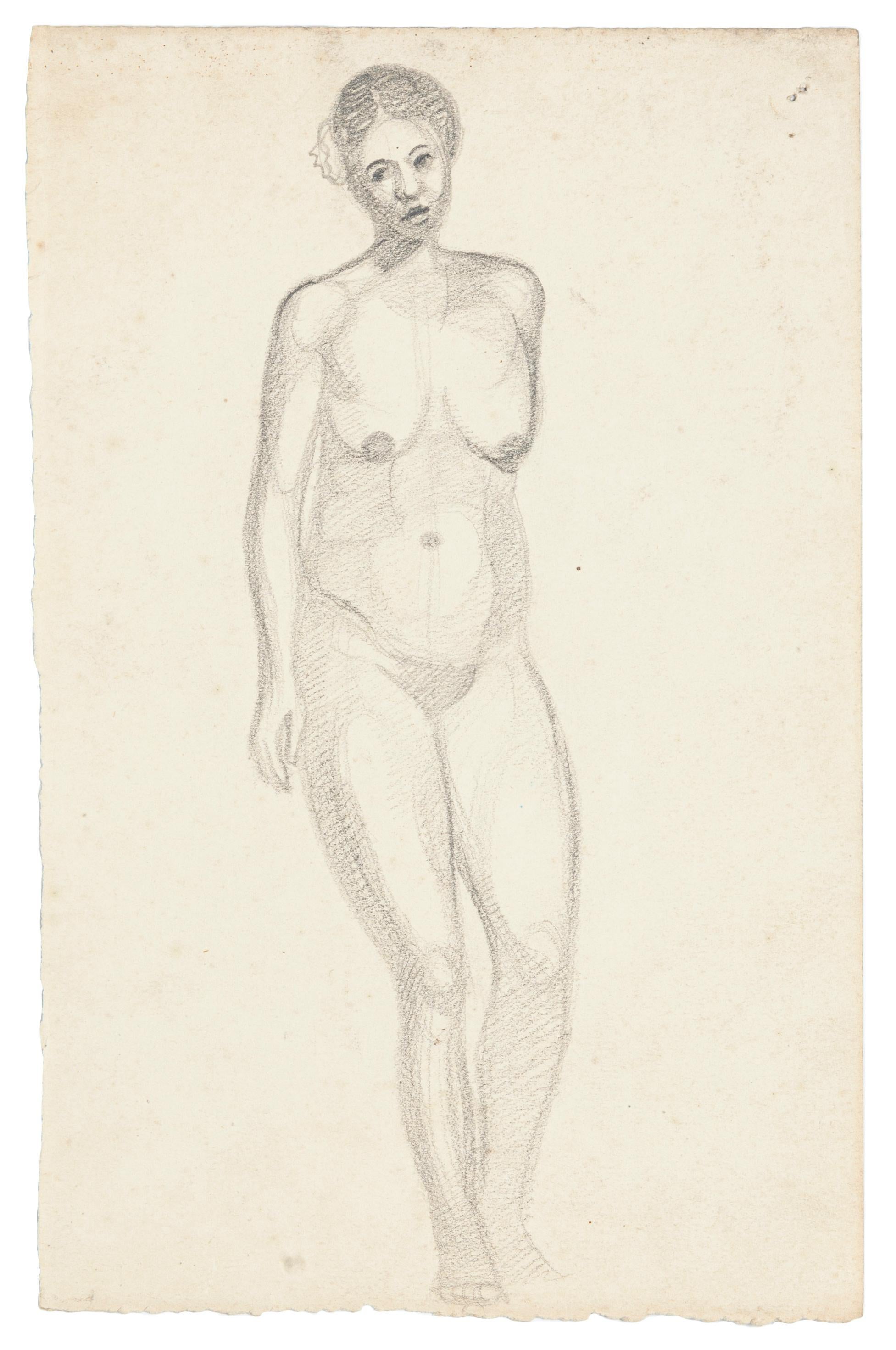 Unknown Figurative Art - Nude Woman - Original Pencil Drawing - Mid 20th Century