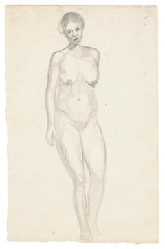 Mujer desnuda - Dibujo original a lápiz - Mediados del siglo XX