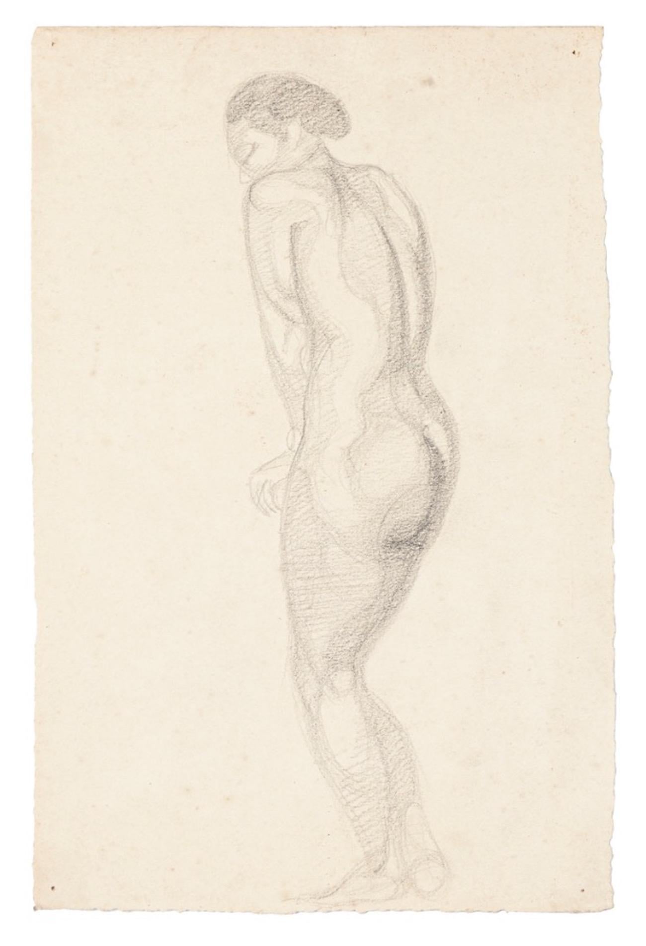 Unknown Figurative Art - Nude Woman - Original Pencil Drawing - Mid 20th Century