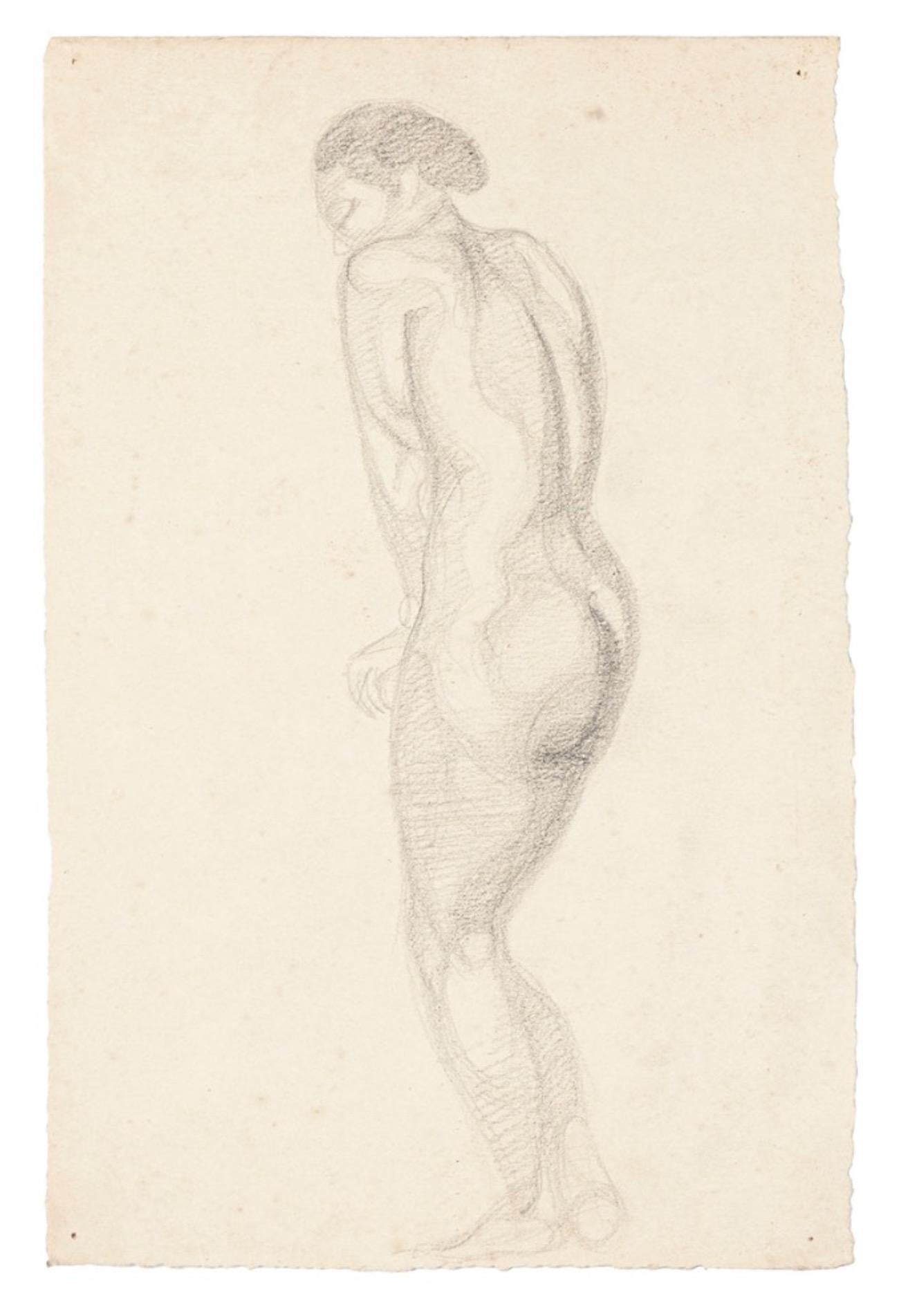 Nude Frau – Original-Bleistiftzeichnung – Mitte des 20. Jahrhunderts