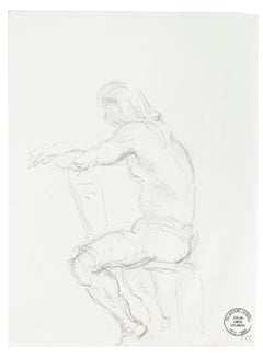 Hombre pensativo - Dibujo original a lápiz de S. Goldberg - Mediados del siglo XX