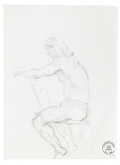 Pensive Man - Original Pencil Drawing by S. Goldberg - Mid 20th Century