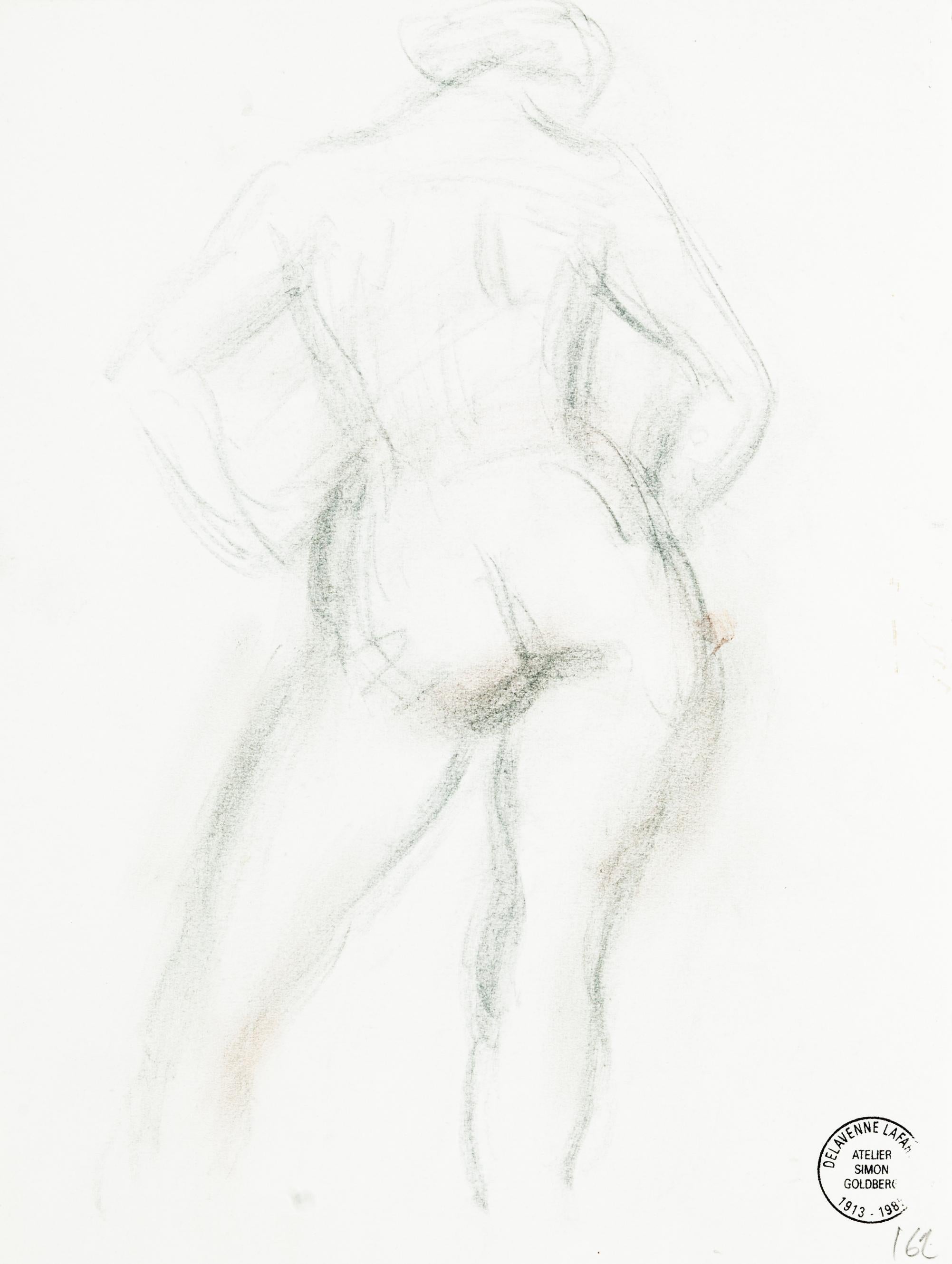 Simon Goldberg Figurative Art – Nude - Original-Bleistiftzeichnung von S. Goldberg - Mitte des 20. Jahrhunderts