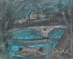 Il ponte - Disegno originale a carboncino di N. Gattamelata - Anni '70