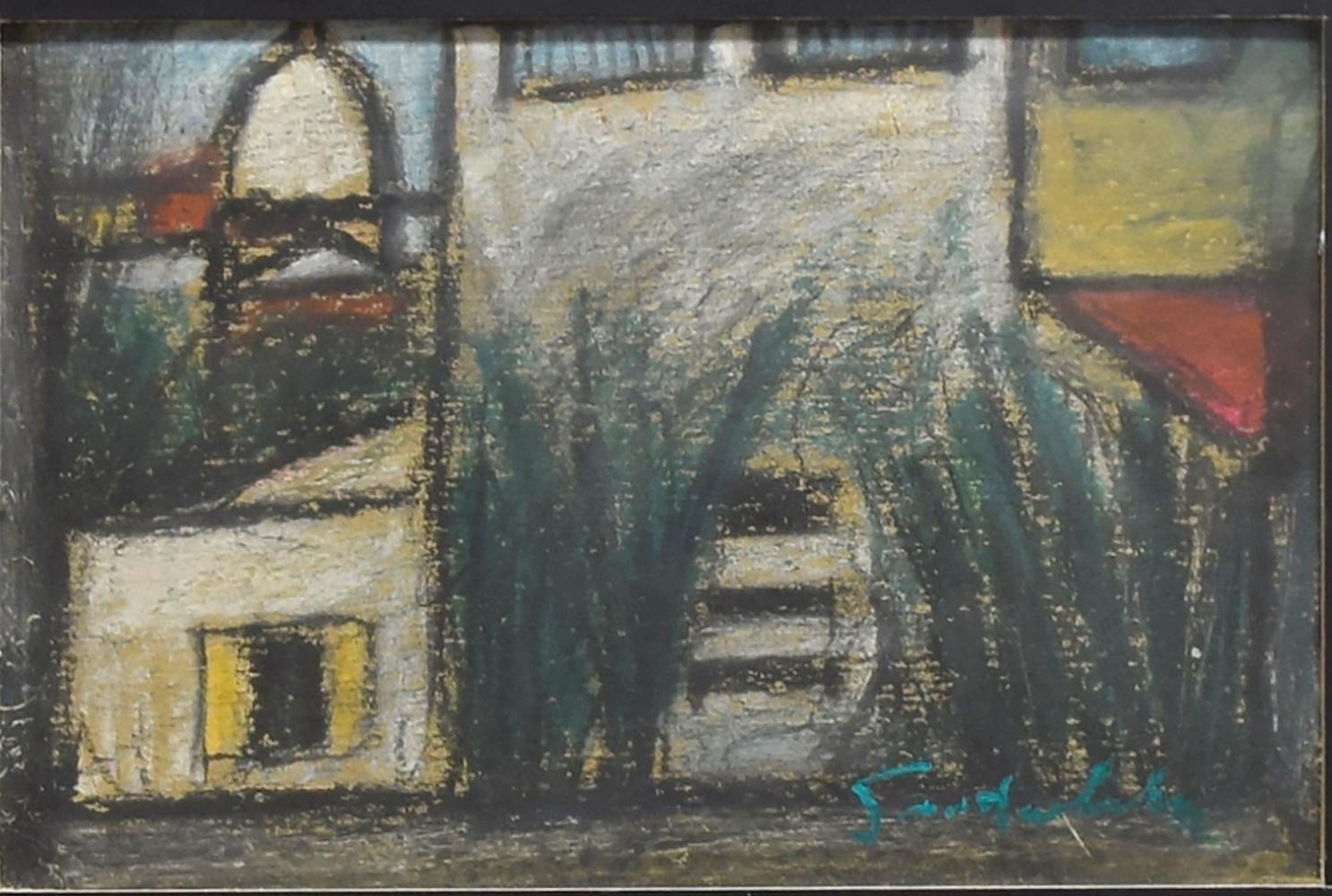 Houses - Original Charcoal Drawing by N. Gattamelata - 1970s