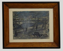 Houses - Drawing à l'huile Pastel de N. Gattamelata - 1970