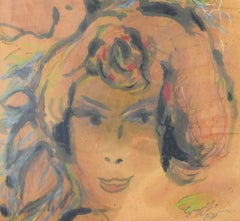 Women Watercolor Drawing, Signed, Contemporary, Circa 1961, Framed