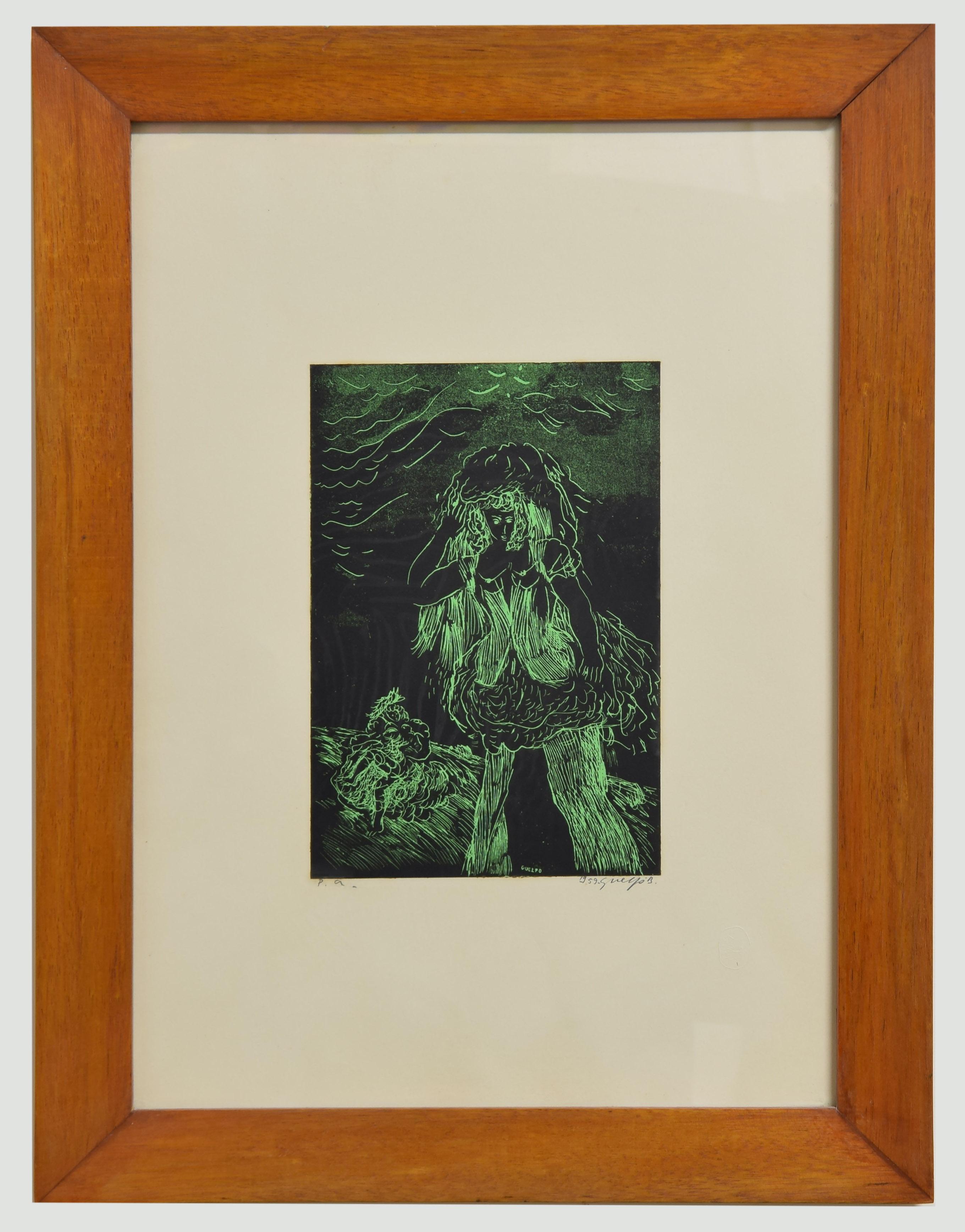 Green Woman - Woodcut by Guelfo - 1959 - Print by Guelfo Bianchini