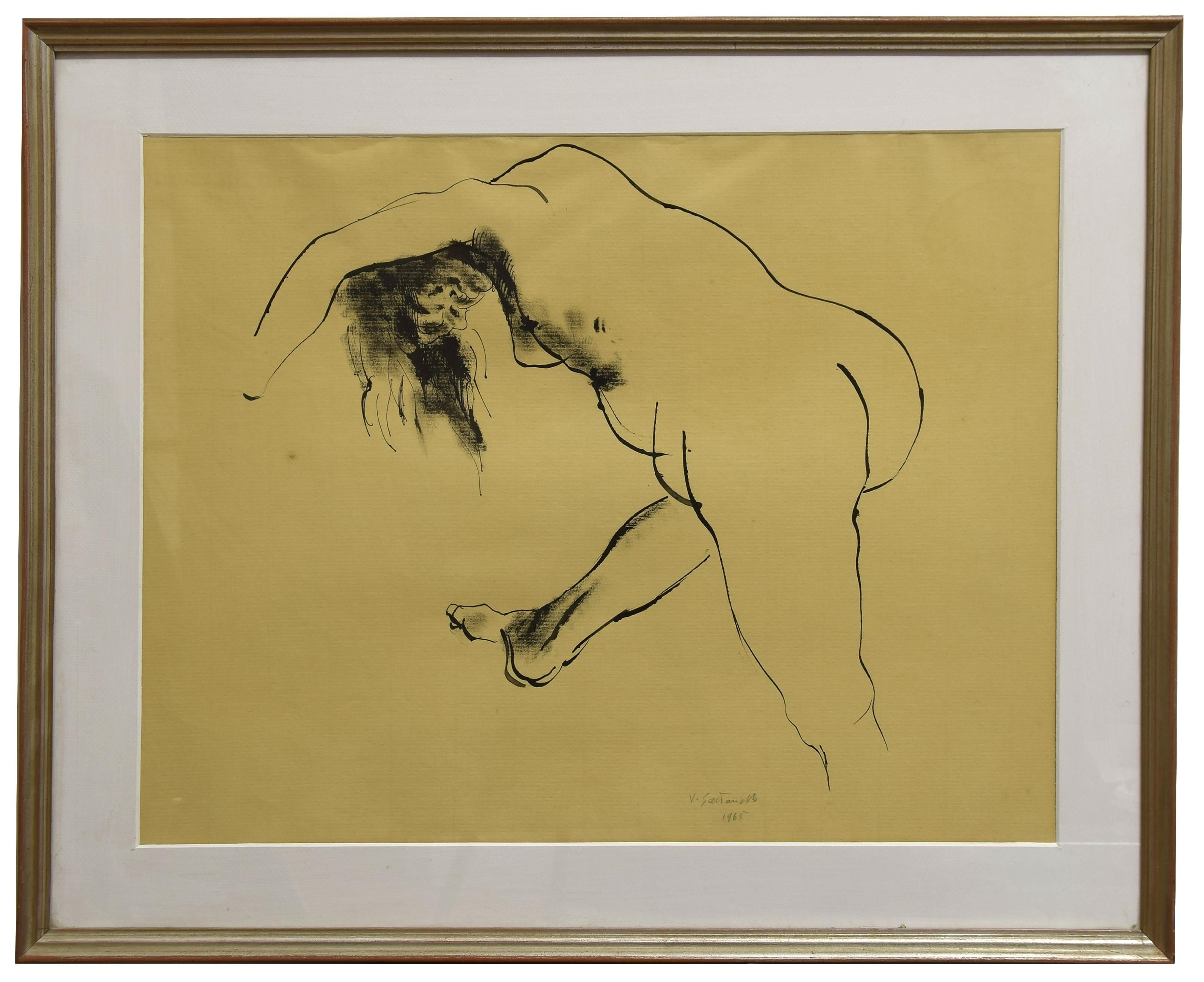 Nude - China Ink Drawing - 1965 - Art by Unknown
