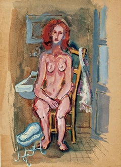 Used Nude Woman - Original Tempera and Watercolor by Primo Zeglio - 1930s