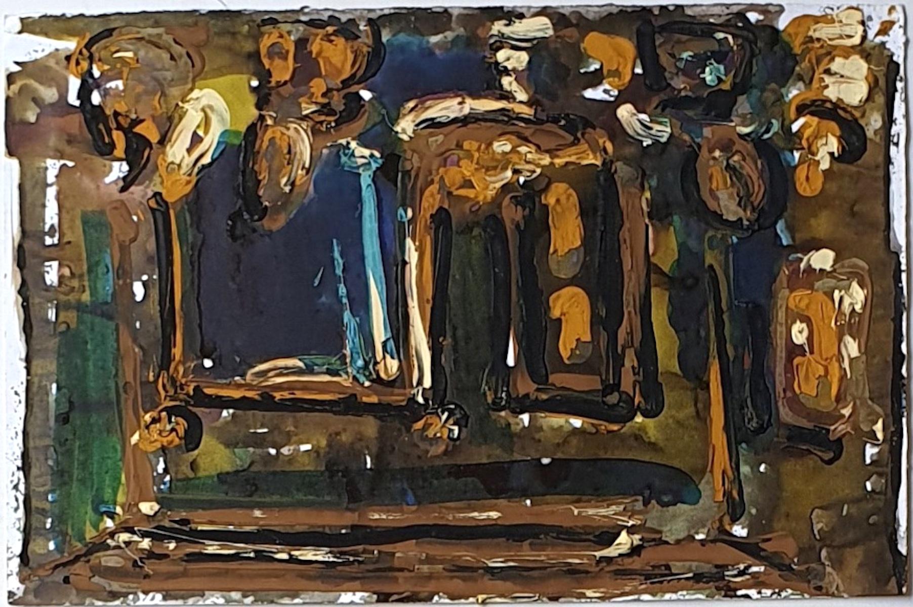 Alkis Matheos Abstract Painting - Abstract Composition - Tempera by A. Matheos