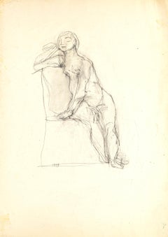 Vintage Nude - Original Pencil Drawing by Jeanne Daour - 1939