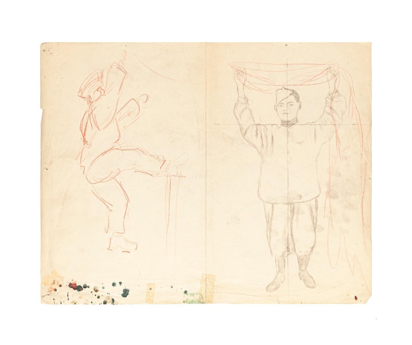 Figures - Original Pencil and Pastel Drawing - Early 20th Century