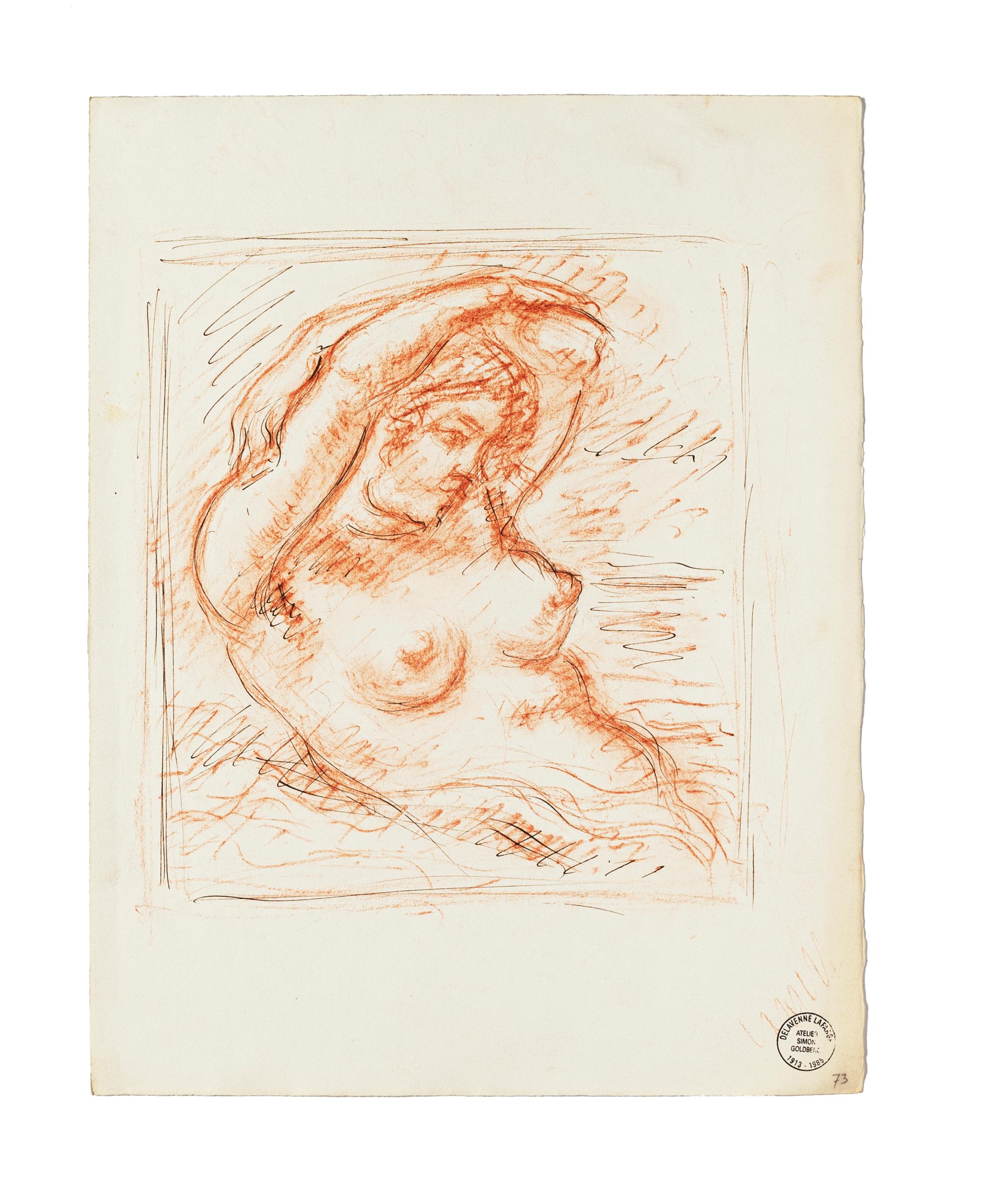 Nude - Original Sanguine by S. Goldberg - Mid 20th Century - Art by Simon Goldberg