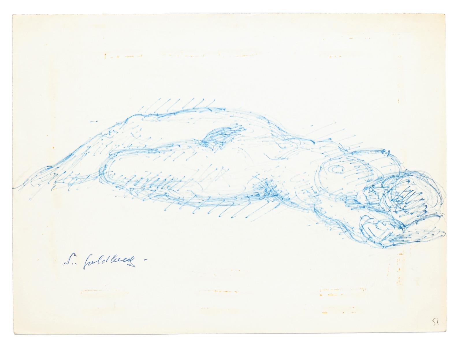 Simon Goldberg Figurative Art - Nude - Original Pen Drawing by S. Goldberg - Mid 20th Century