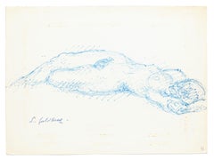Desnudo - Dibujo original a pluma de S. Goldberg - Mediados del siglo XX
