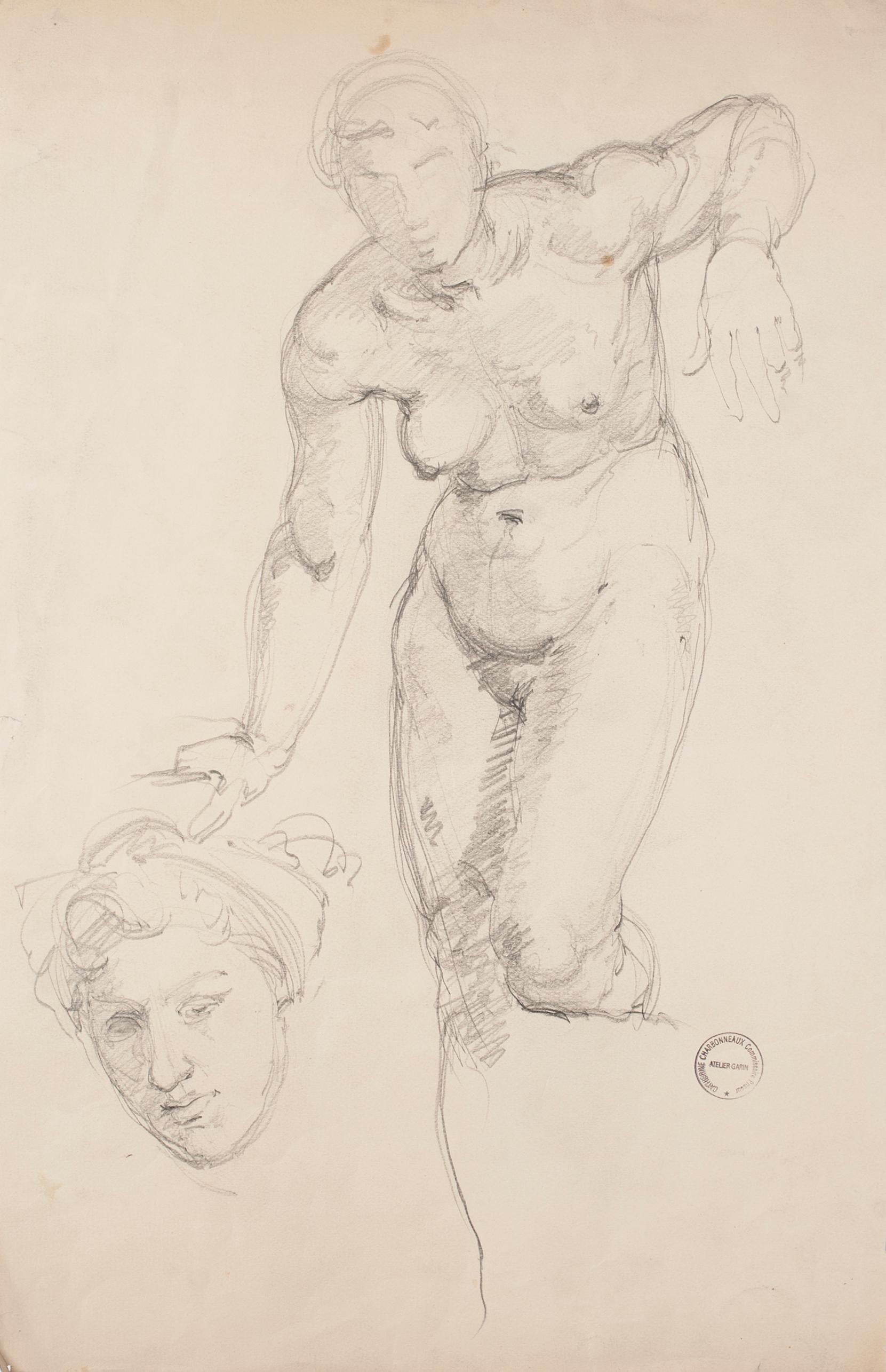 Nude - Original Pencil Drawing on Paper by Paul Garin - 1950s