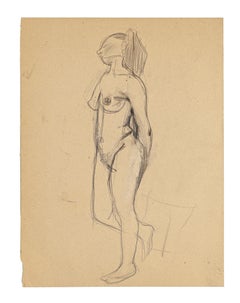 Nudefarbene Original-Bleistiftzeichnung von Jeanne Daour - 1950er Jahre