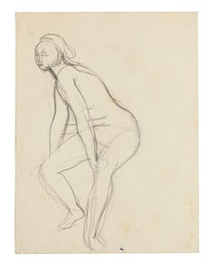 Vintage Nude - Original Pencil Drawing by Jeanne Daour - 1950s