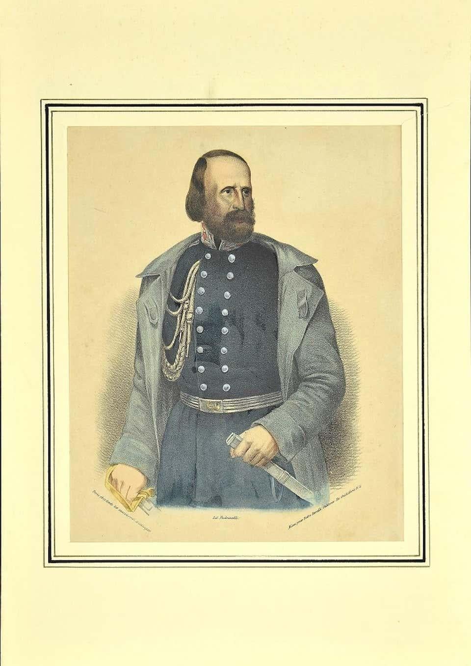 Four Portraits of Giuseppe Garibaldi - Beige Figurative Print by Gian Giacomo Spadari