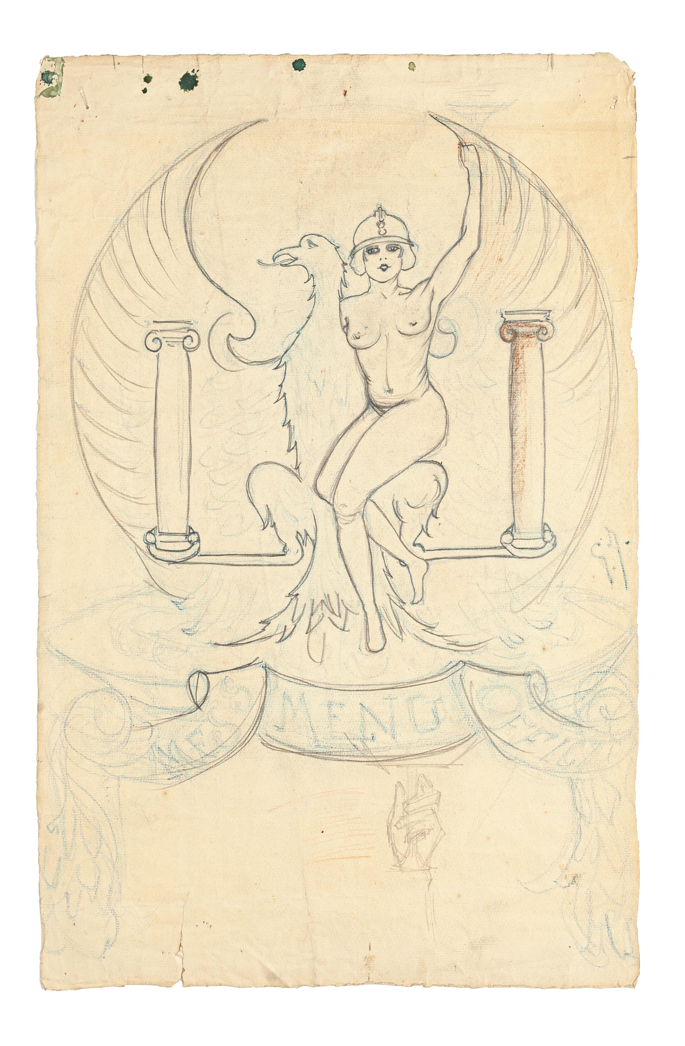 Unknown Figurative Art – Victory – Bleistift- und pastellfarbene Zeichnung – Anfang 1900