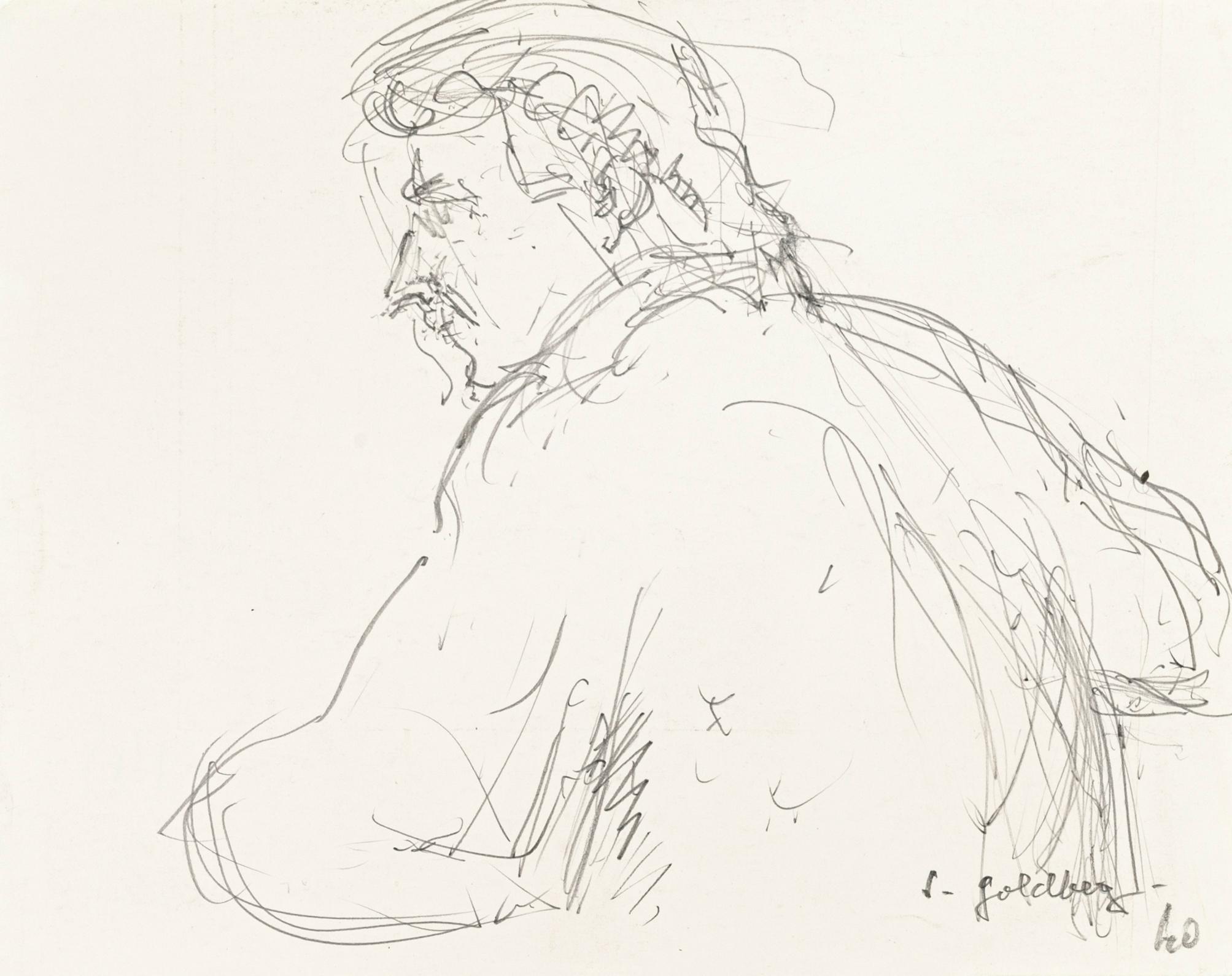 Simon Goldberg Figurative Art - Portrait - Original Pen Drawing by S. Goldberg - Mid 20th Century