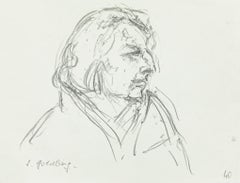 Portrait - Dessin original au stylo par S. Goldberg - Milieu du XXe siècle