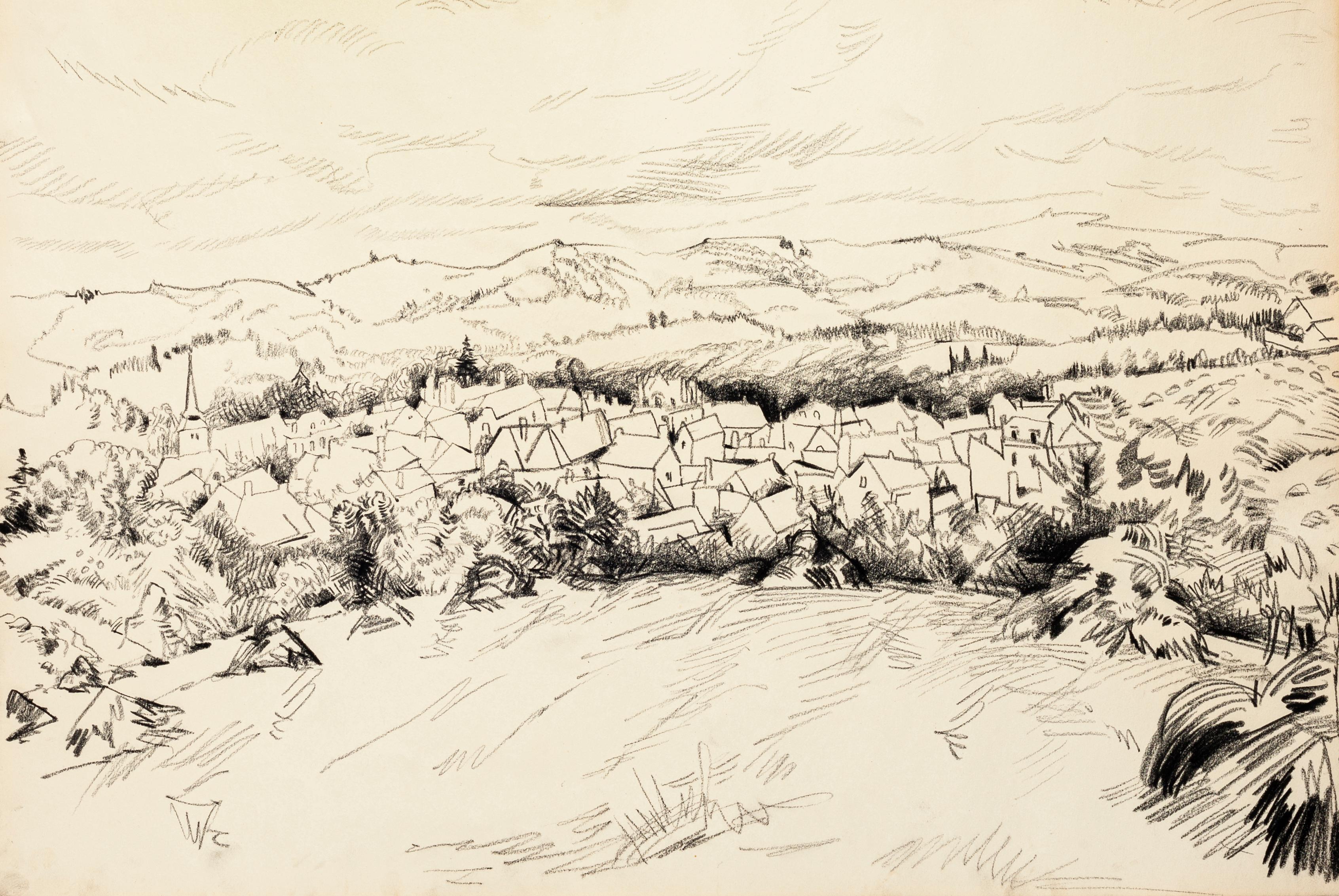 Landschaftslandschaft – Mixed Media von T. Gertler – 1970er Jahre